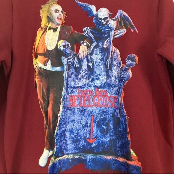 Cakeworthy x Beetlejuice Crewneck Burgundy Pullover Graphic Sweatshirt - Picture 3 of 10